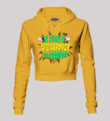 Evalo Distarpance You Raascal Women's Crop Hoodies in Mustard Yellow Color