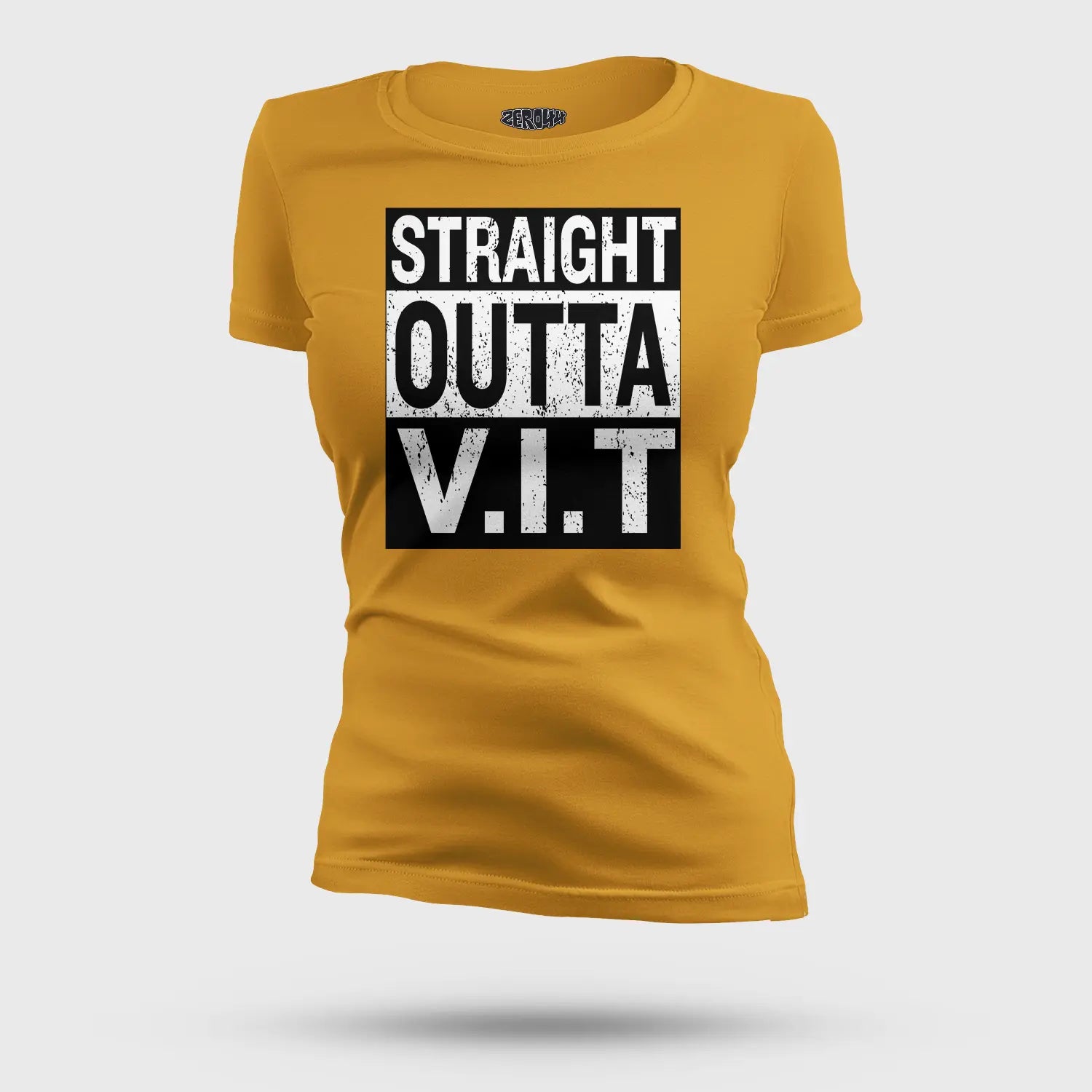 Straight Outta Vit Women's T-Shirt in Mustard Yellow Color