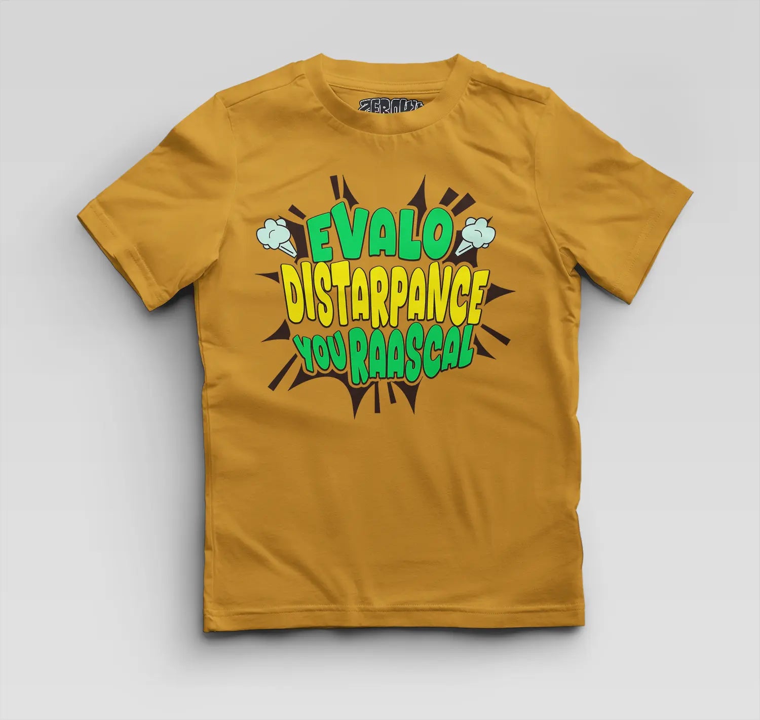Evalo Distarpance You Raascal Boys Round Neck T-Shirt in Mustard Yellow Color