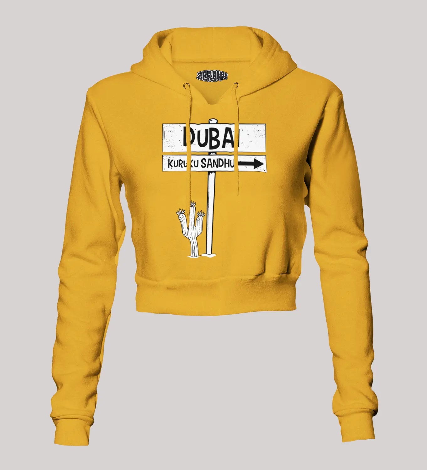 Dubai Kuruku Sandhu Women's Crop Hoodies in Mustard Yellow Color