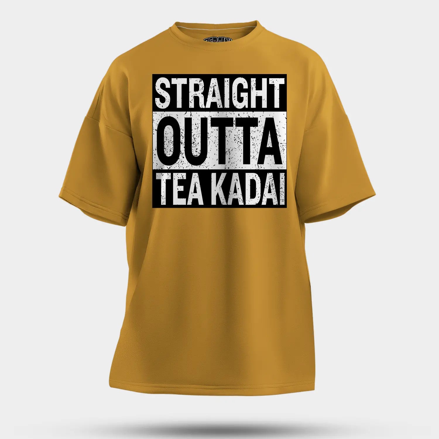 Straight Outta Tea Kadai Men/Unisex Oversized T-Shirt in Mustard Yellow Color