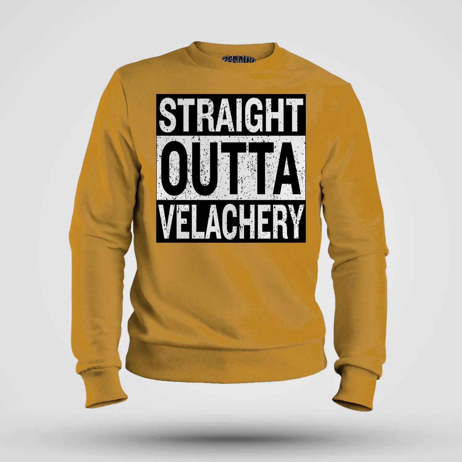 Straight Outta Velachery Men/Unisex Sweatshirt in Mustard Yellow Color