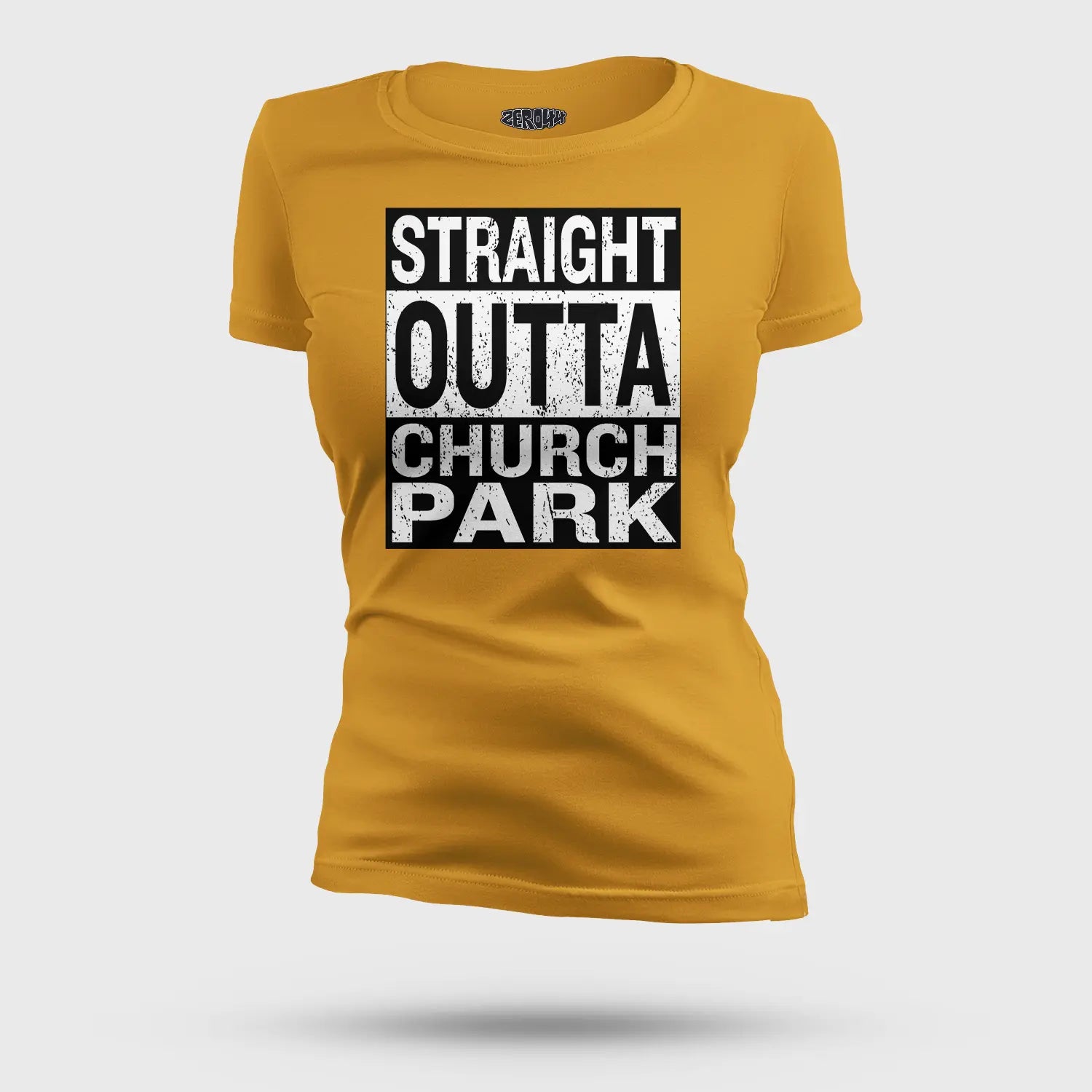 Straight Outta Church Park Women's T-Shirt in Mustard Yellow Color