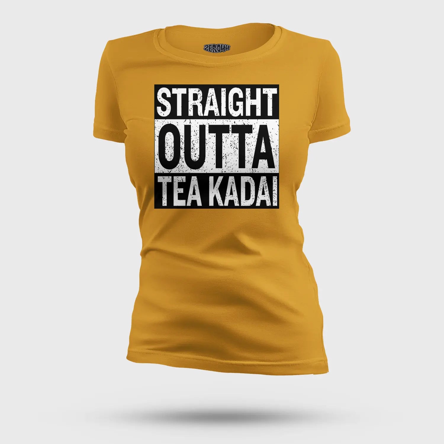 Straight Outta Tea Kadai Women's T-Shirt in Mustard Yellow Color