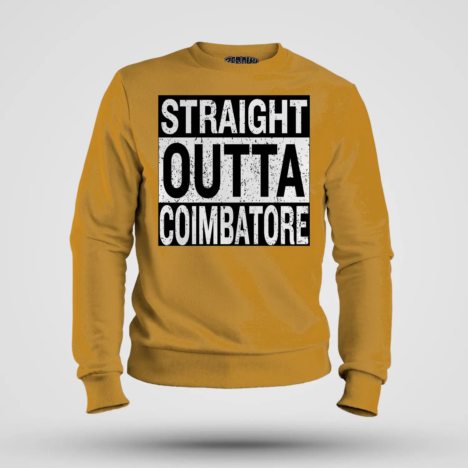 Straight Outta Coimbatore Men/Unisex Sweatshirt in Mustard Yellow Color