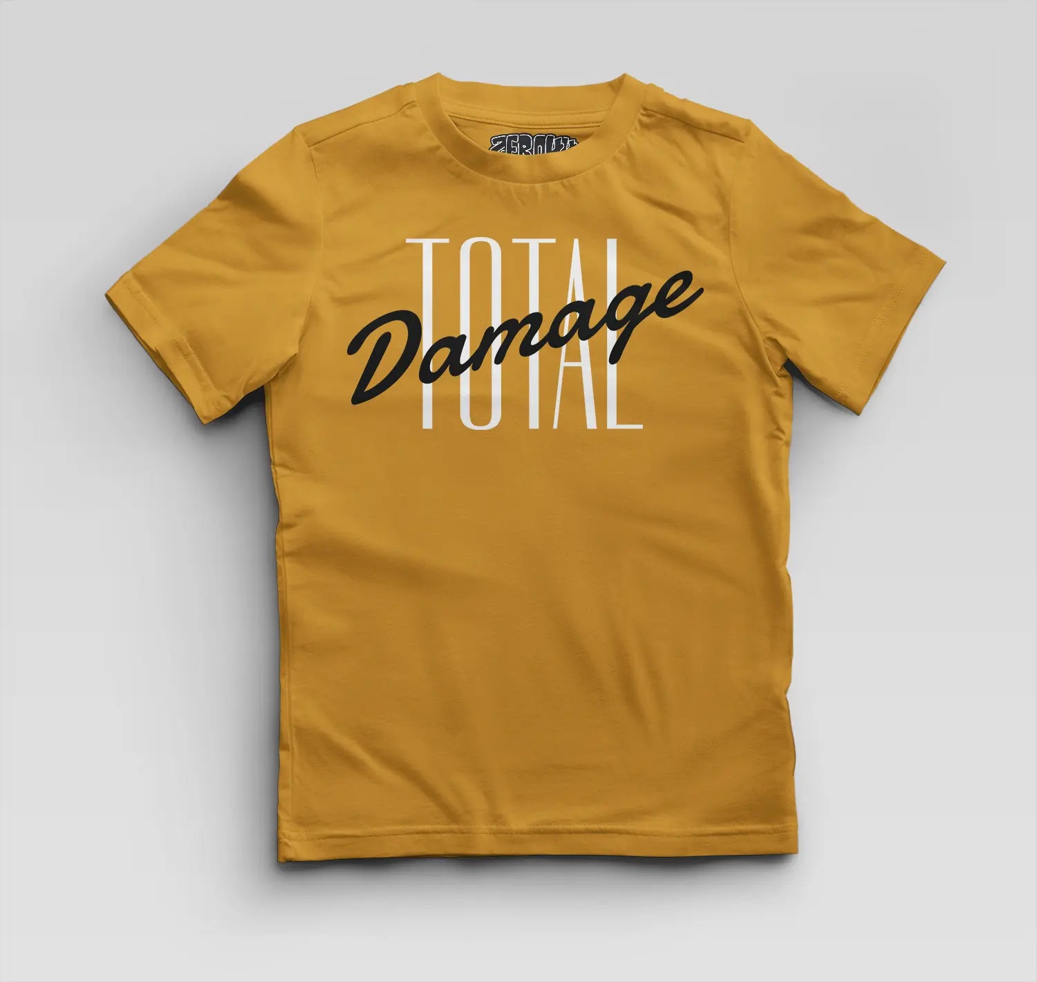 Total Damage Boys Round Neck T-Shirt in Mustard Yellow Color