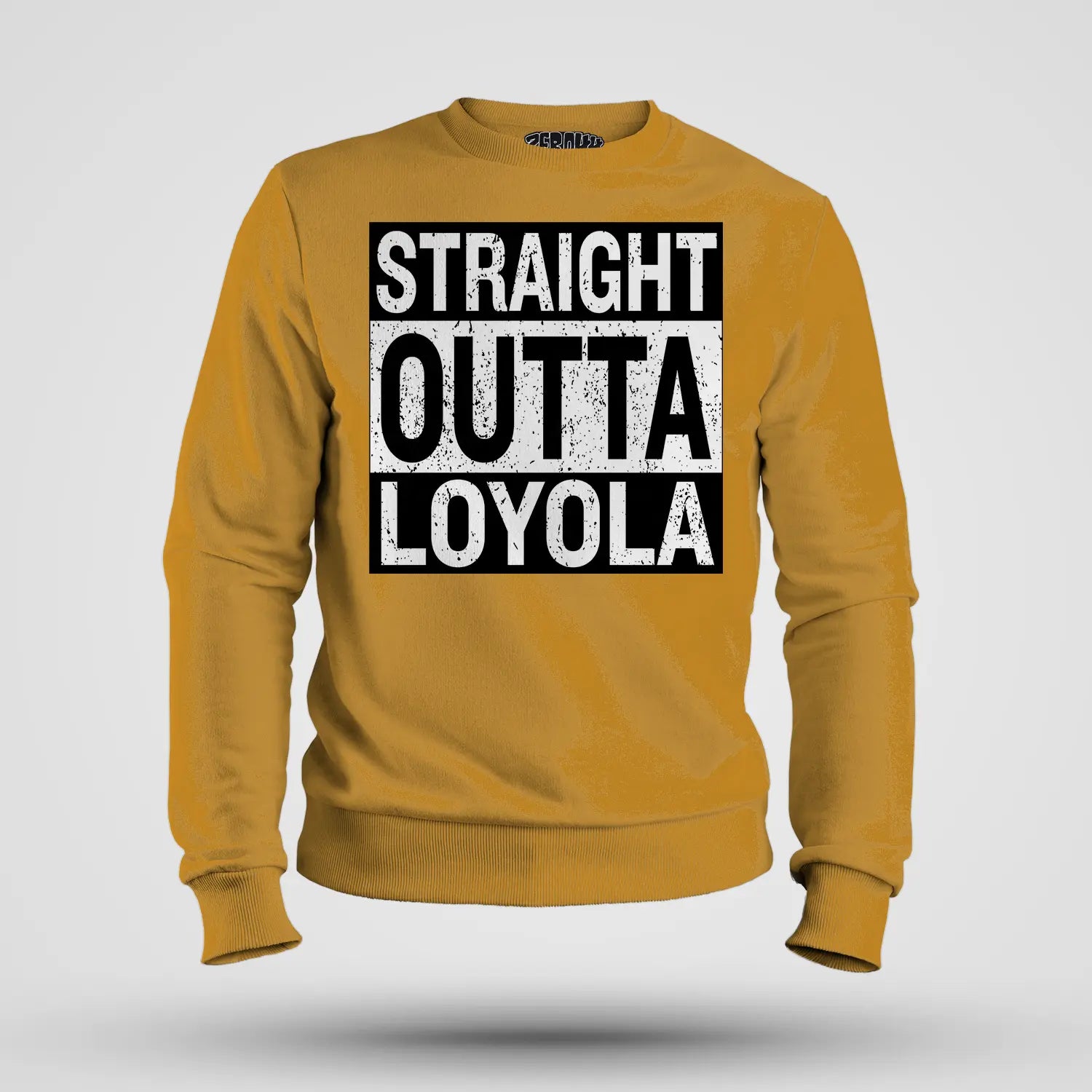 Straight Outta Loyola Men/Unisex Sweatshirt in Mustard Yellow Color