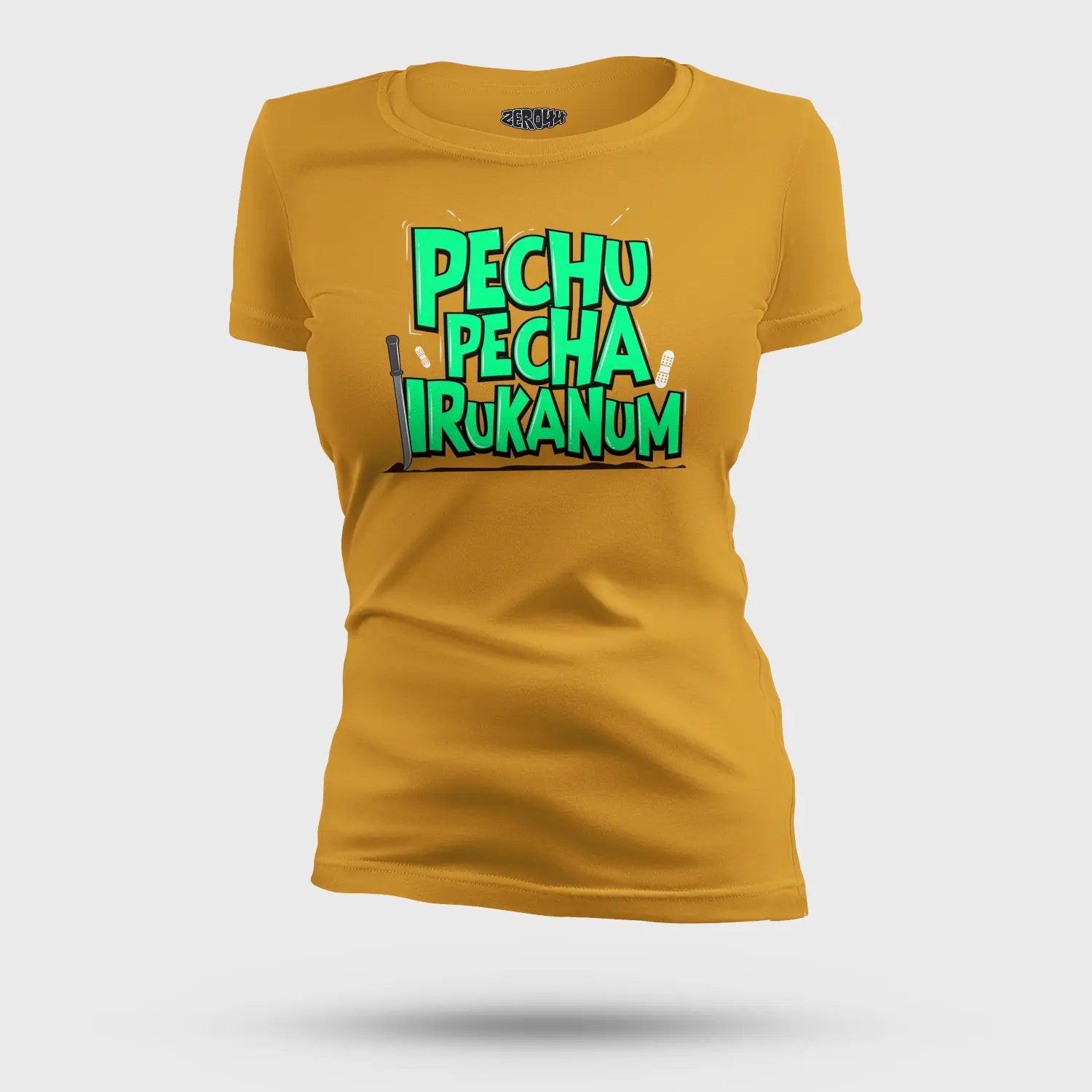 Pechu Pecha Irrukanum Women's T-Shirt in Mustard Yellow Color