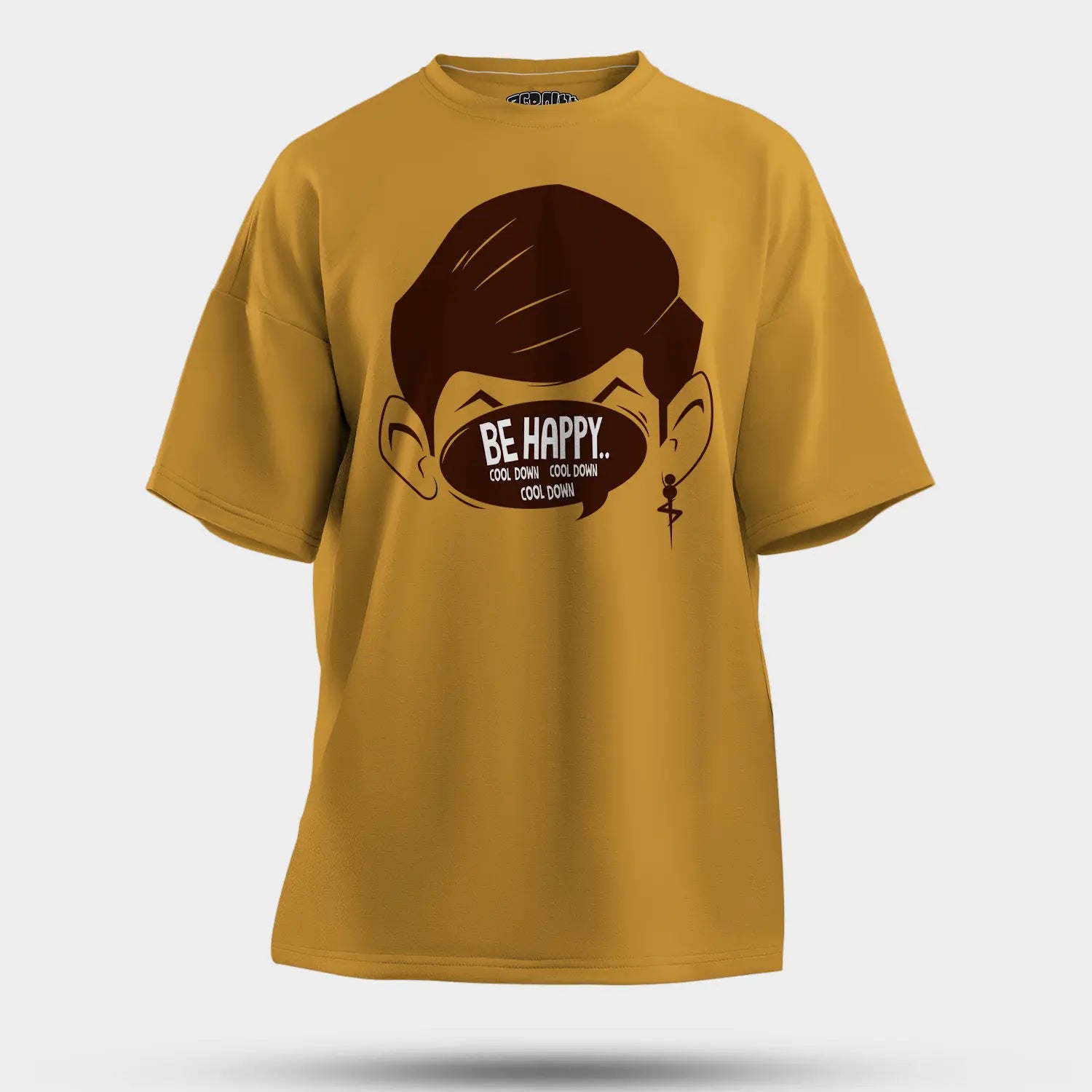 Be Happy Cool Down Cool Down Cool Down Men/Unisex Oversized T-Shirt in Mustard Yellow Color