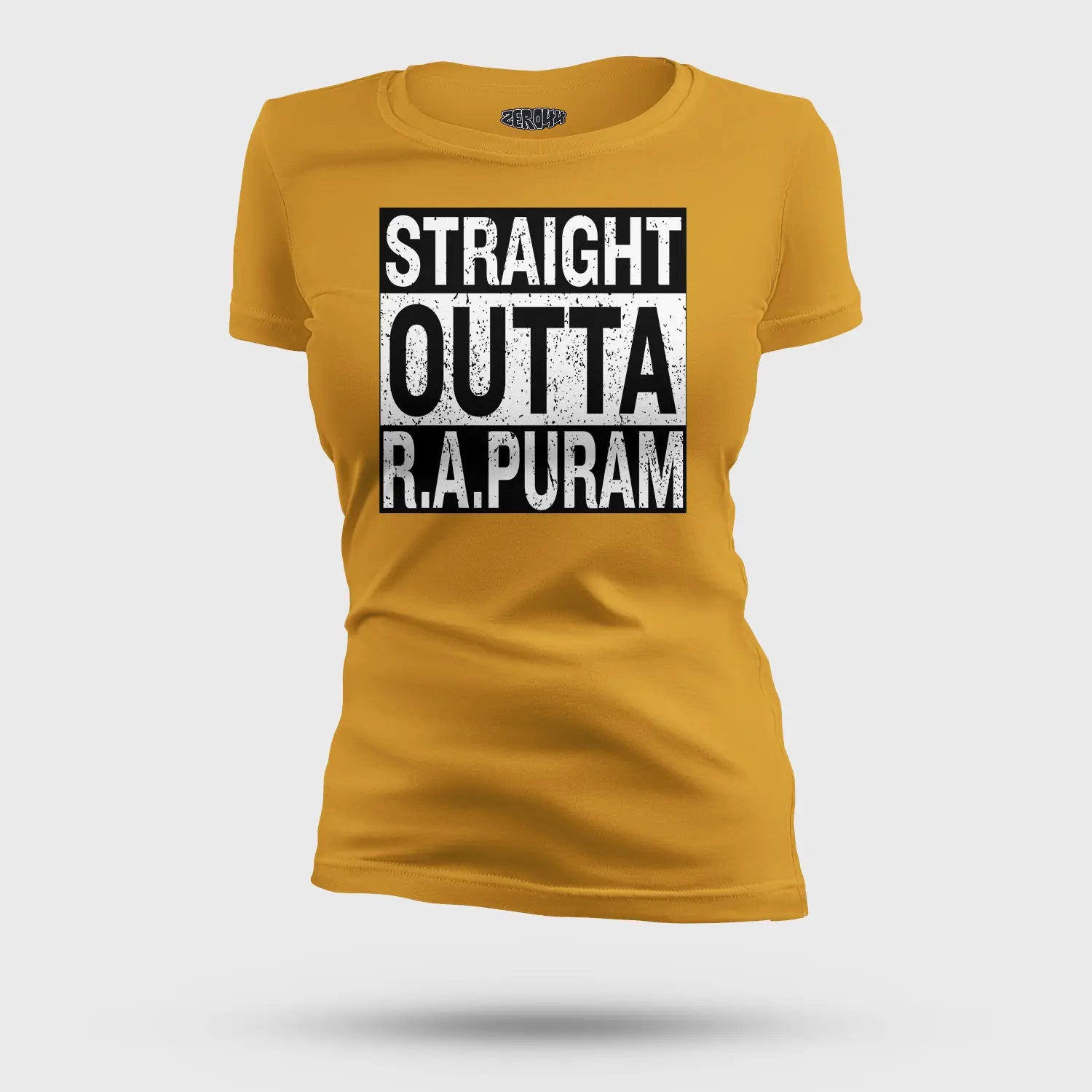 Straight Outta R.a Puram Women's T-Shirt in Mustard Yellow Color