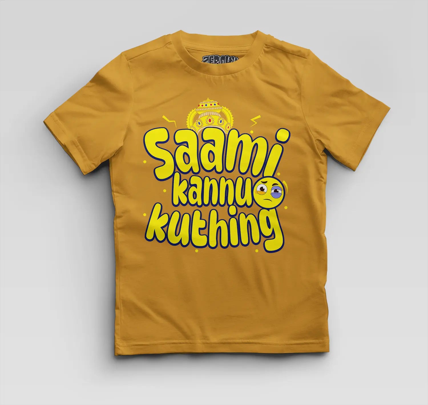 Saami Kannu Kuthing Boys Round Neck T-Shirt in Mustard Yellow Color