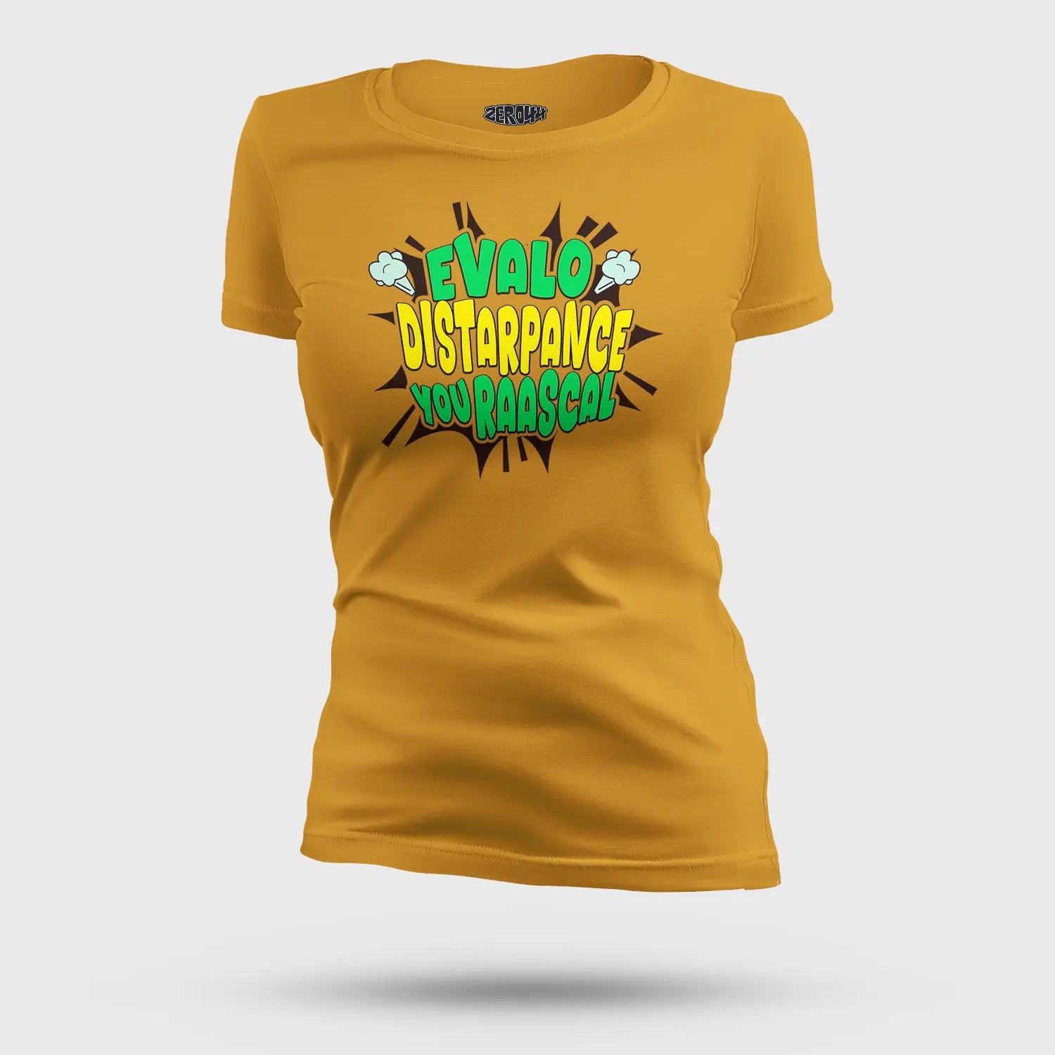 Evalo Distarpance You Raascal Women's T-Shirt in Mustard Yellow Color