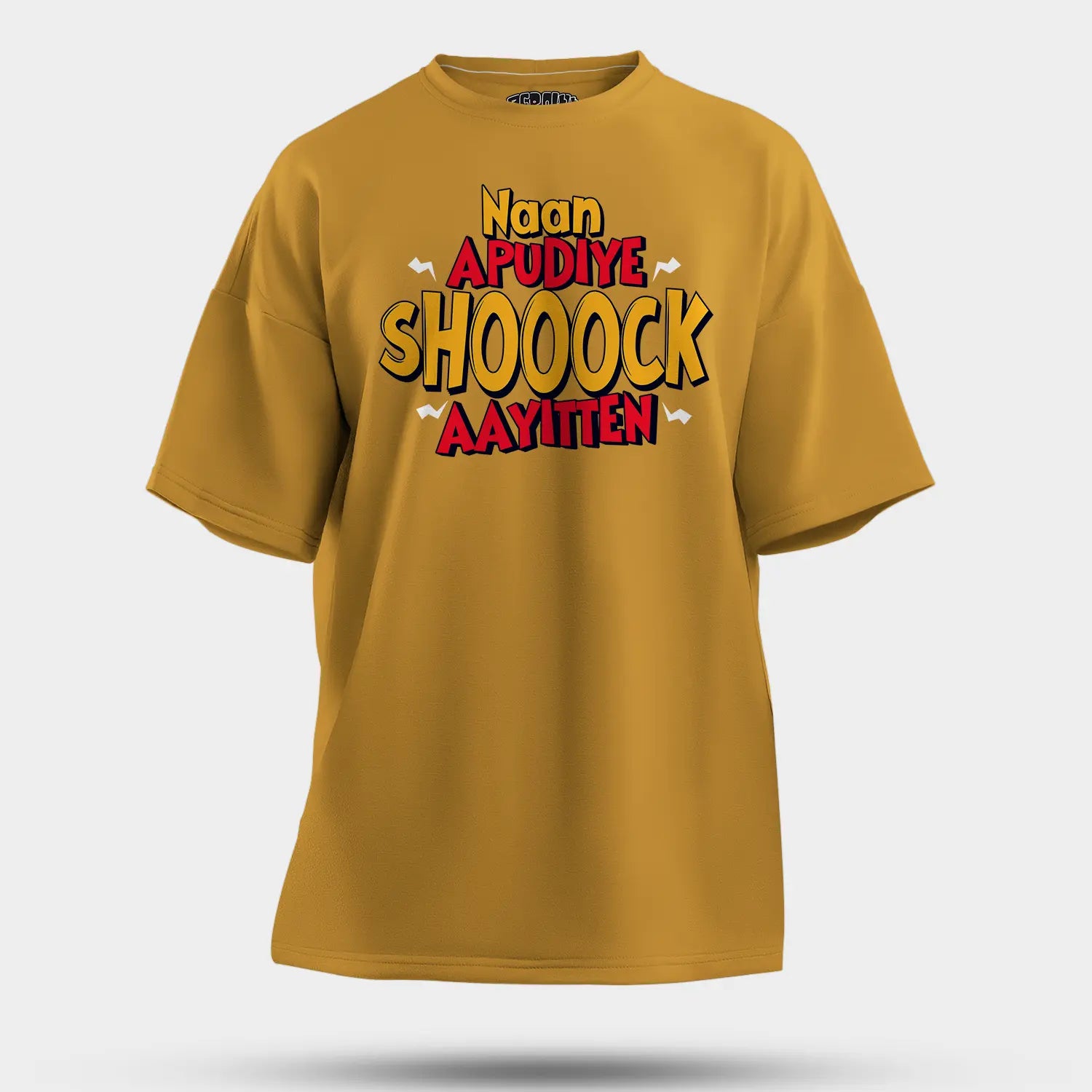 Naan Apudiye Shoooock Aayitten Men/Unisex Oversized T-Shirt in Mustard Yellow Color