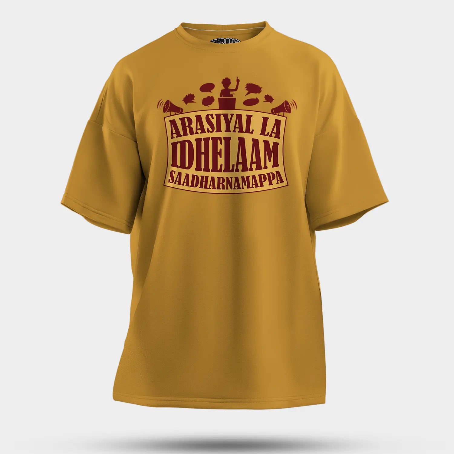 Arasiyal La Idhellam Saadharnamappa Men/Unisex Oversized T-Shirt in Mustard Yellow Color