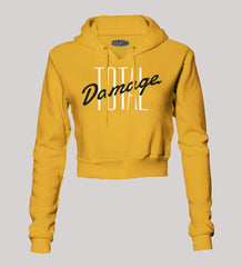 Total Damage Women's Crop Hoodies in Mustard Yellow Color