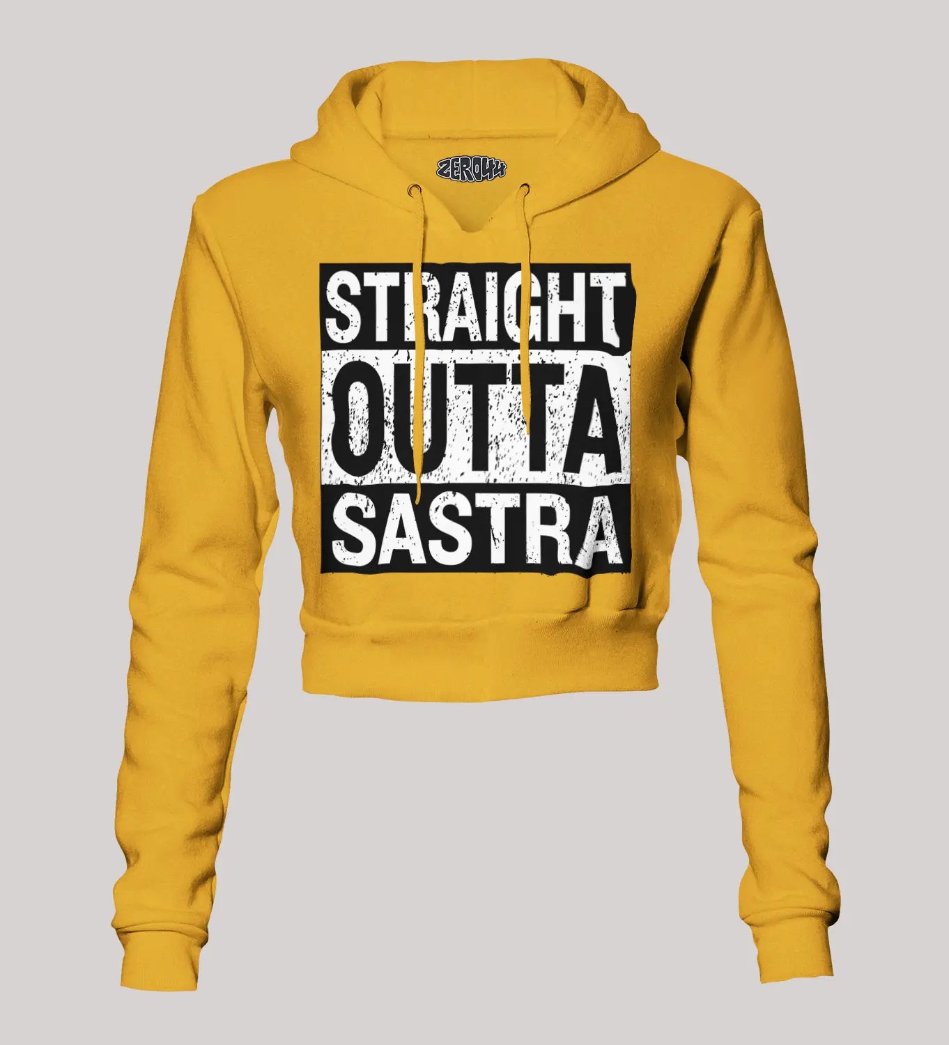 Straight Outta Sastra Women's Crop Hoodies in Mustard Yellow Color