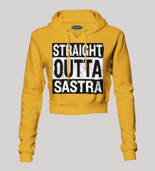 Straight Outta Sastra Women's Crop Hoodies in Mustard Yellow Color