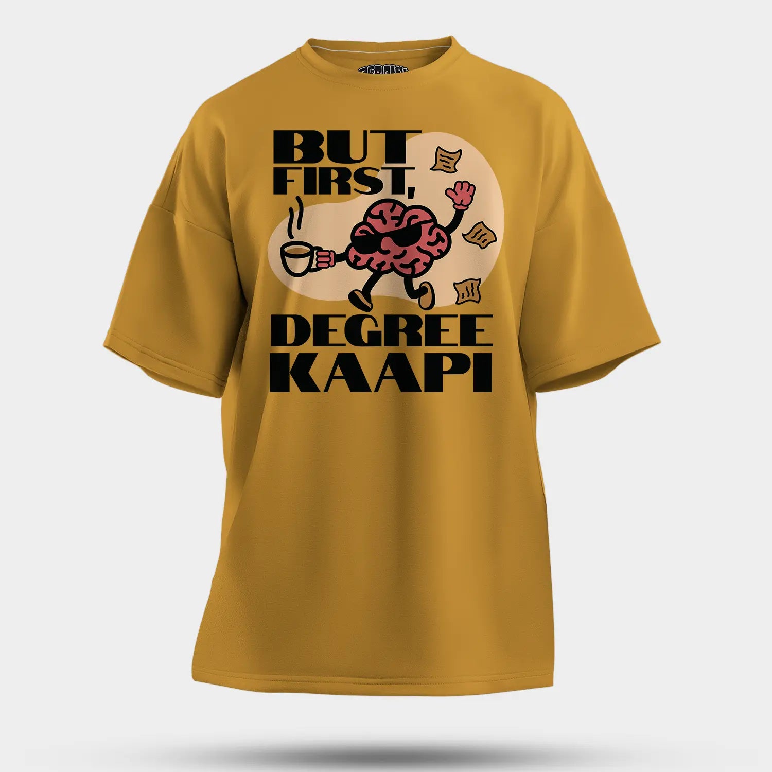 But First Degree Kaapi Men/Unisex Oversized T-Shirt in Mustard Yellow Color