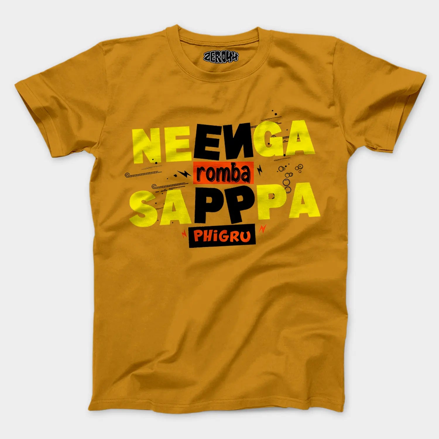 Neenga Romba Sappaa Phigru Men/Unisex T-Shirt in Mustard Yellow Color