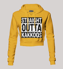 Straight Outta Kakkoos Women's Crop Hoodies in Mustard Yellow Color