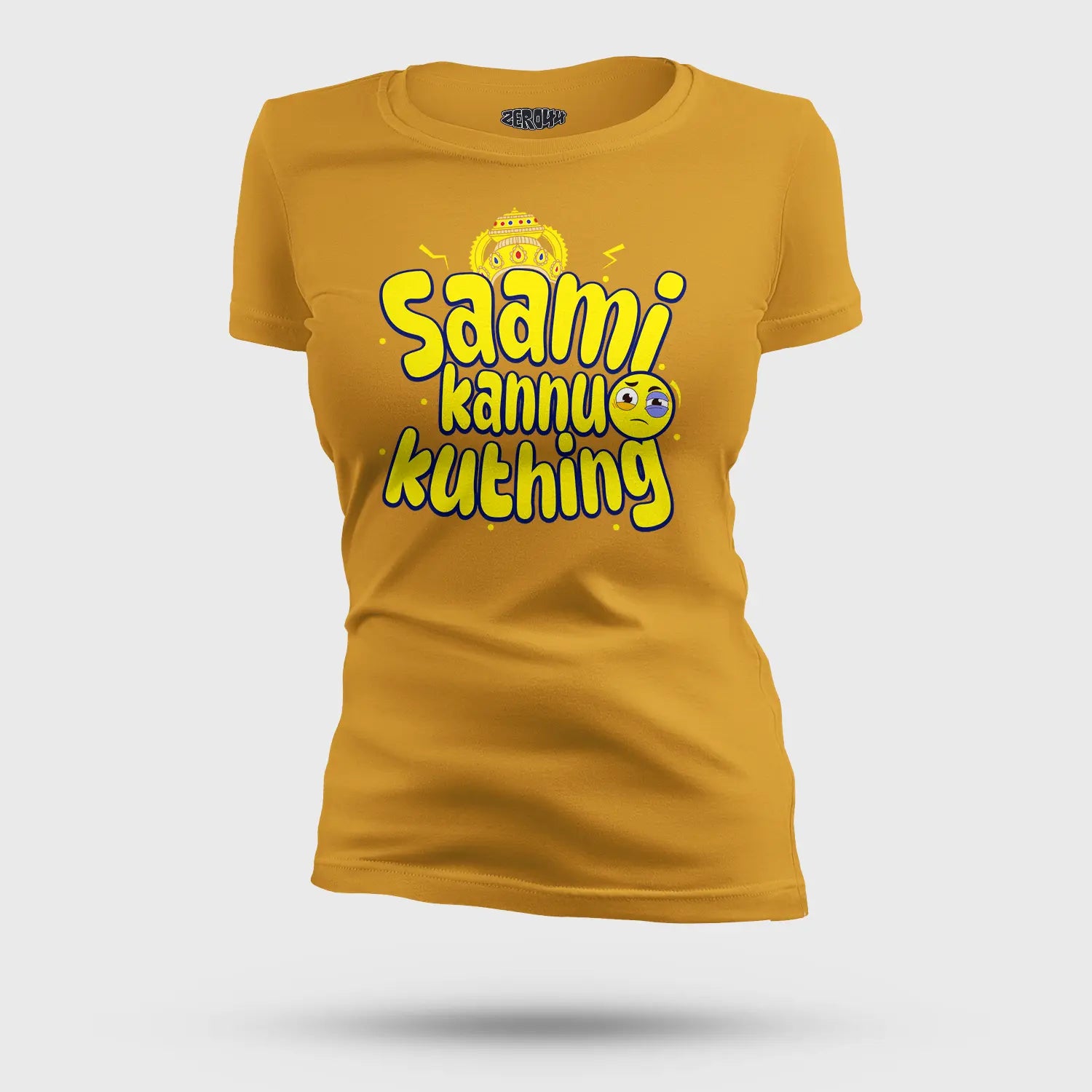 Saami Kannu Kuthing Women's T-Shirt in Mustard Yellow Color