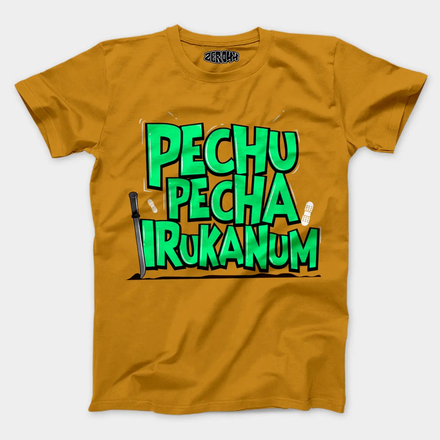 Pechu Pecha Irrukanum Men/Unisex T-Shirt in Mustard Yellow Color