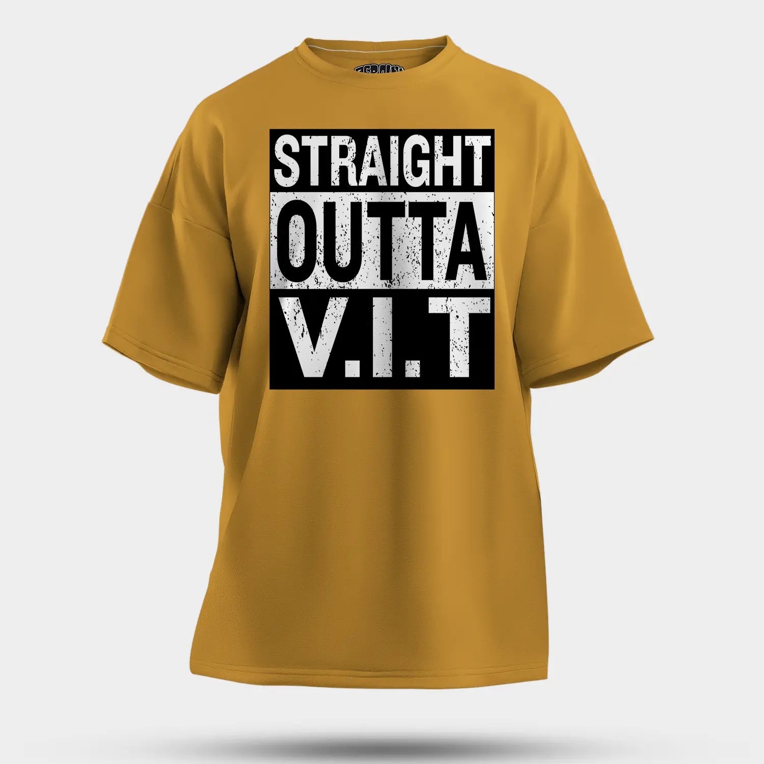 Straight Outta Vit Men/Unisex Oversized T-Shirt in Mustard Yellow Color