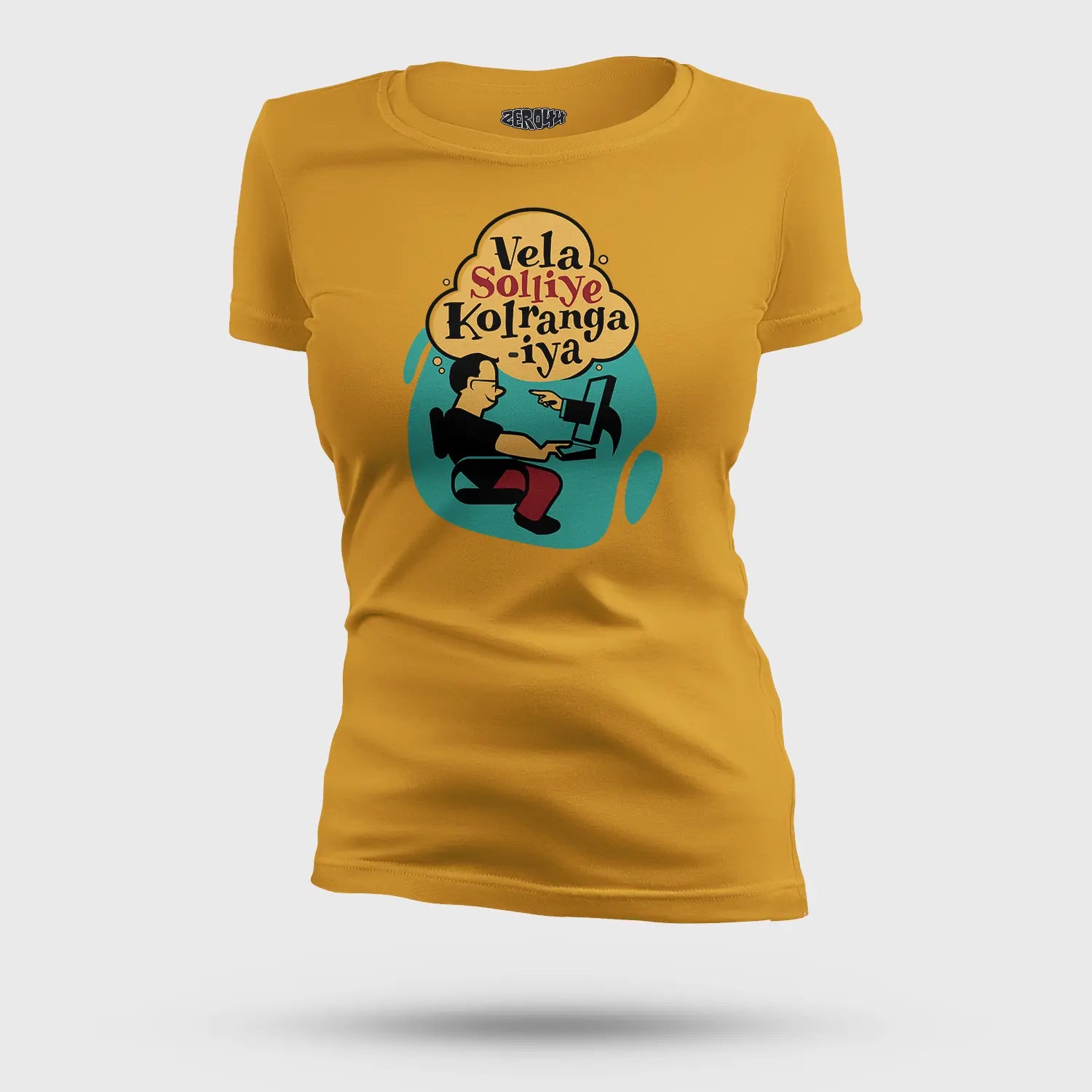 Vela Soliye Kolrangaiya Women's T-Shirt in Mustard Yellow Color