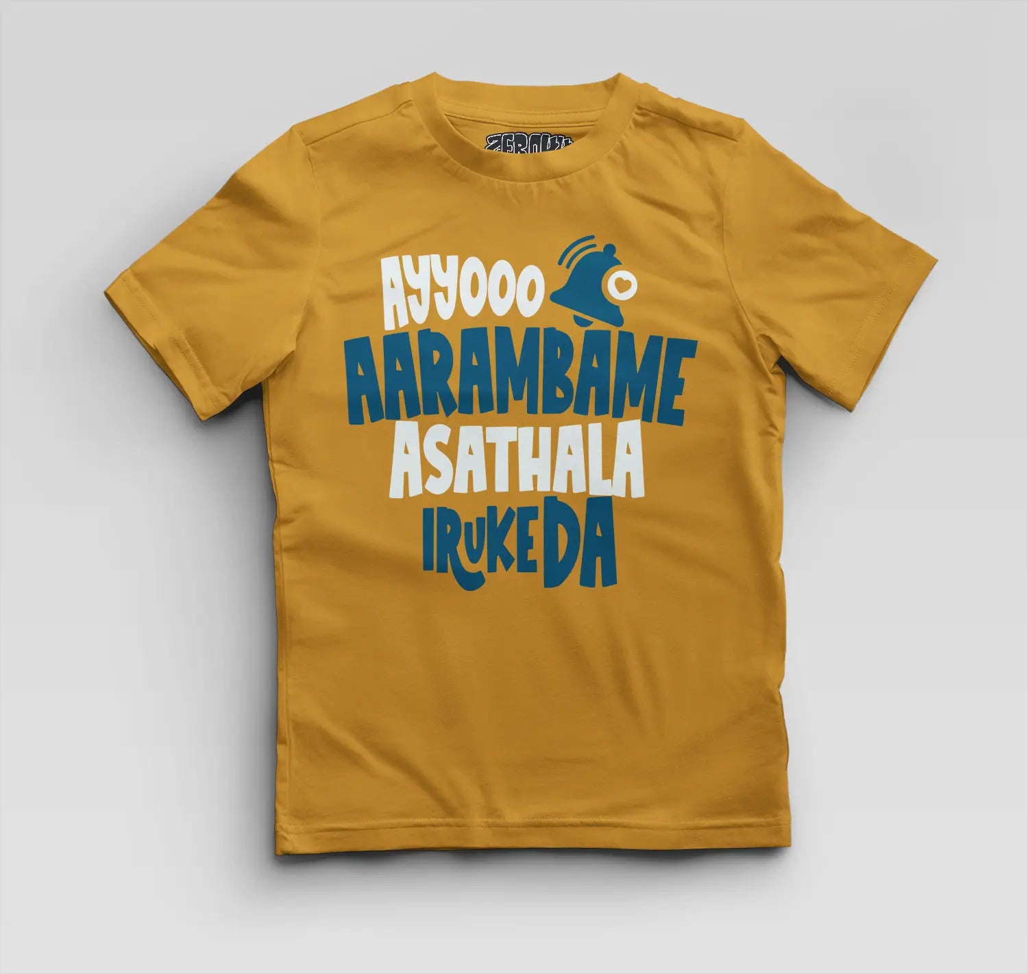 Ayyooo Aarambame Asathala Iruke Da Boys Round Neck T-Shirt in Mustard Yellow Color