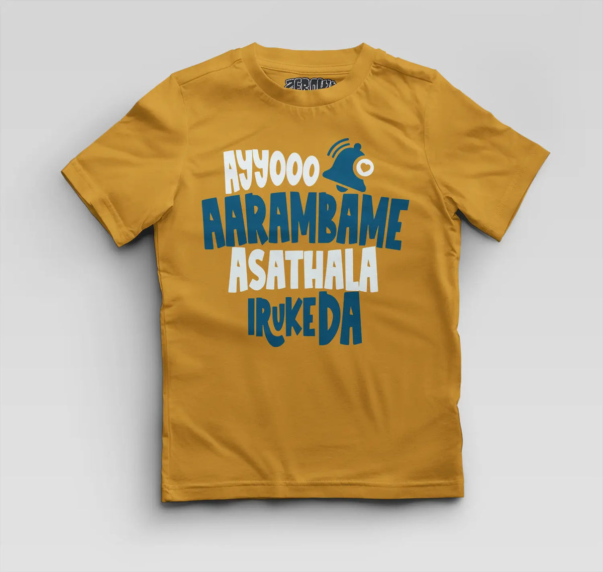 Ayyooo Aarambame Asathala Iruke Da Boys Round Neck T-Shirt in Mustard Yellow Color