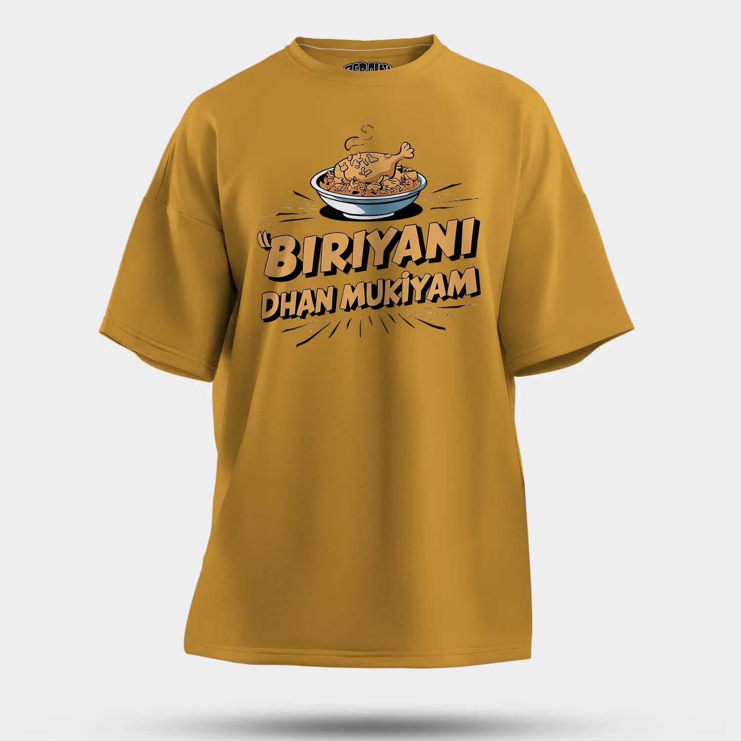 Biriyani Dhan Mukiyam Men/Unisex Oversized T-Shirt in Mustard Yellow Color