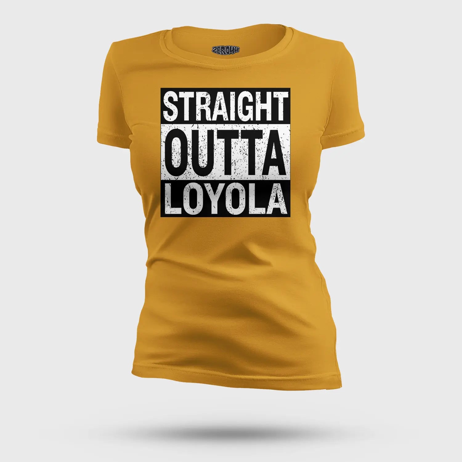 Straight Outta Loyola Women's T-Shirt in Mustard Yellow Color