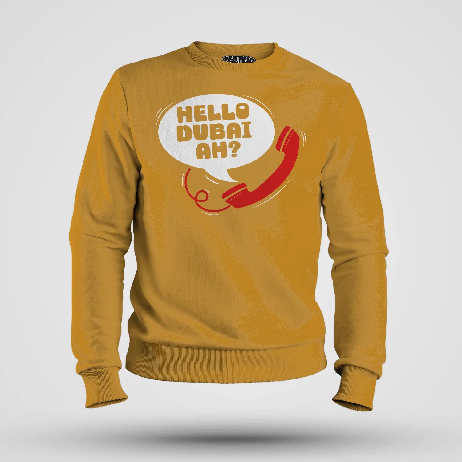 Hello Dubai Ah? Men/Unisex Sweatshirt in Mustard Yellow Color
