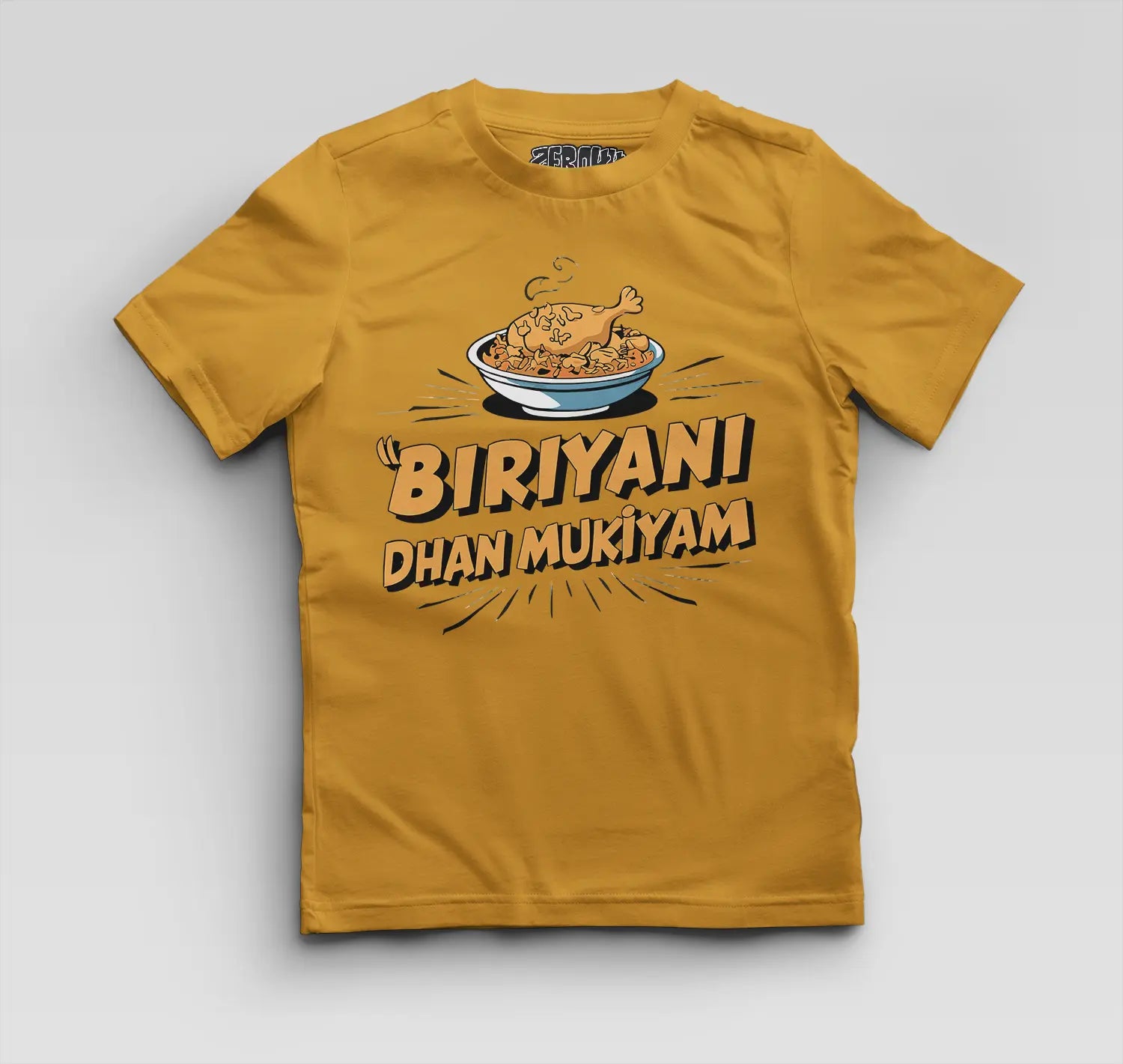 Biriyani Dhan Mukiyam Boys Round Neck T-Shirt in Mustard Yellow Color
