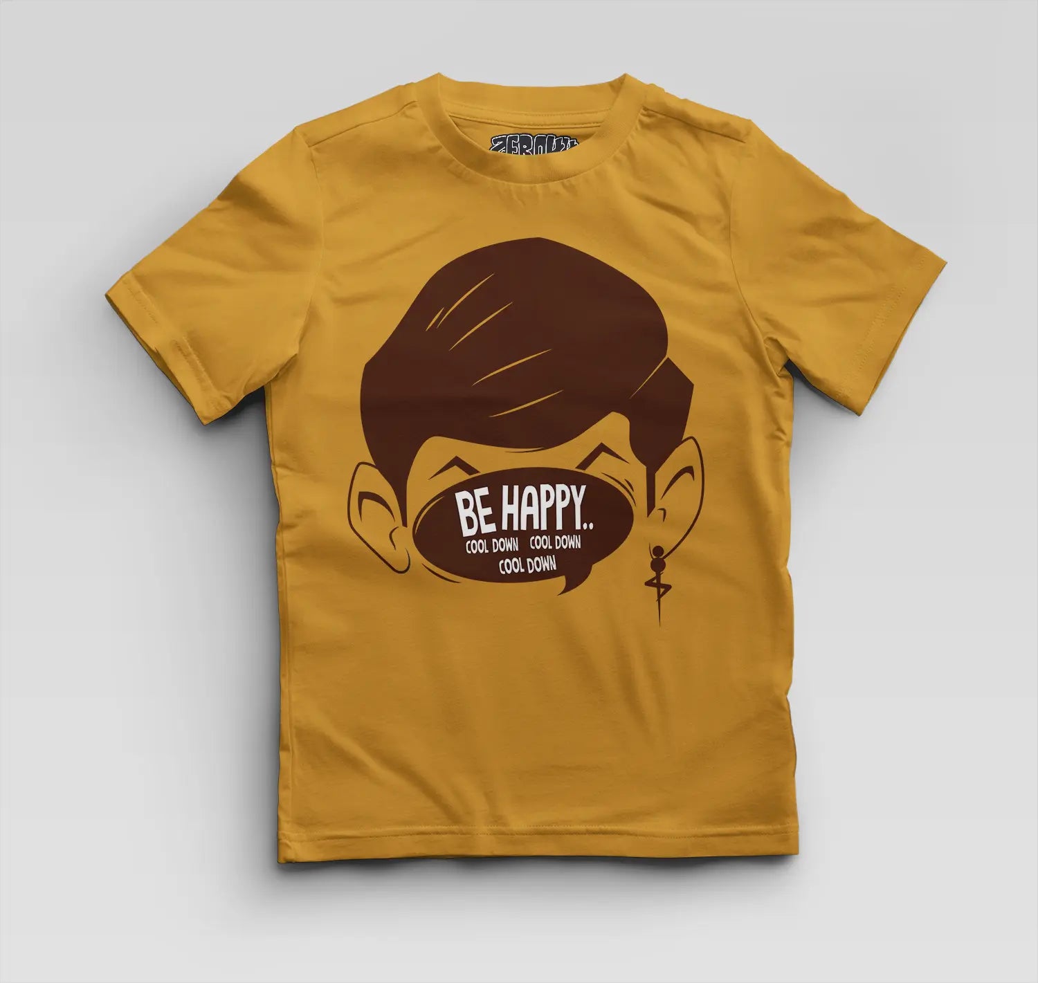 Be Happy Cool Down Cool Down Cool Down Boys Round Neck T-Shirt in Mustard Yellow Color