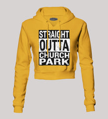 Straight Outta Church Park Women's Crop Hoodies in Mustard Yellow Color