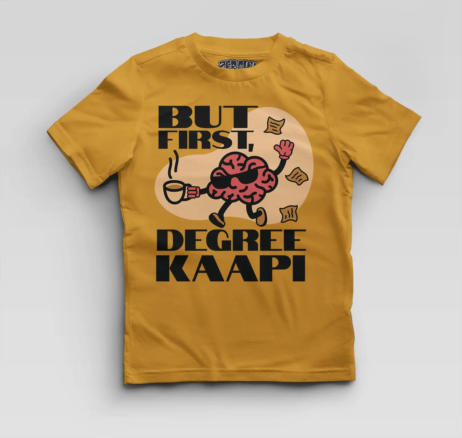 But First Degree Kaapi Boys Round Neck T-Shirt in Mustard Yellow Color