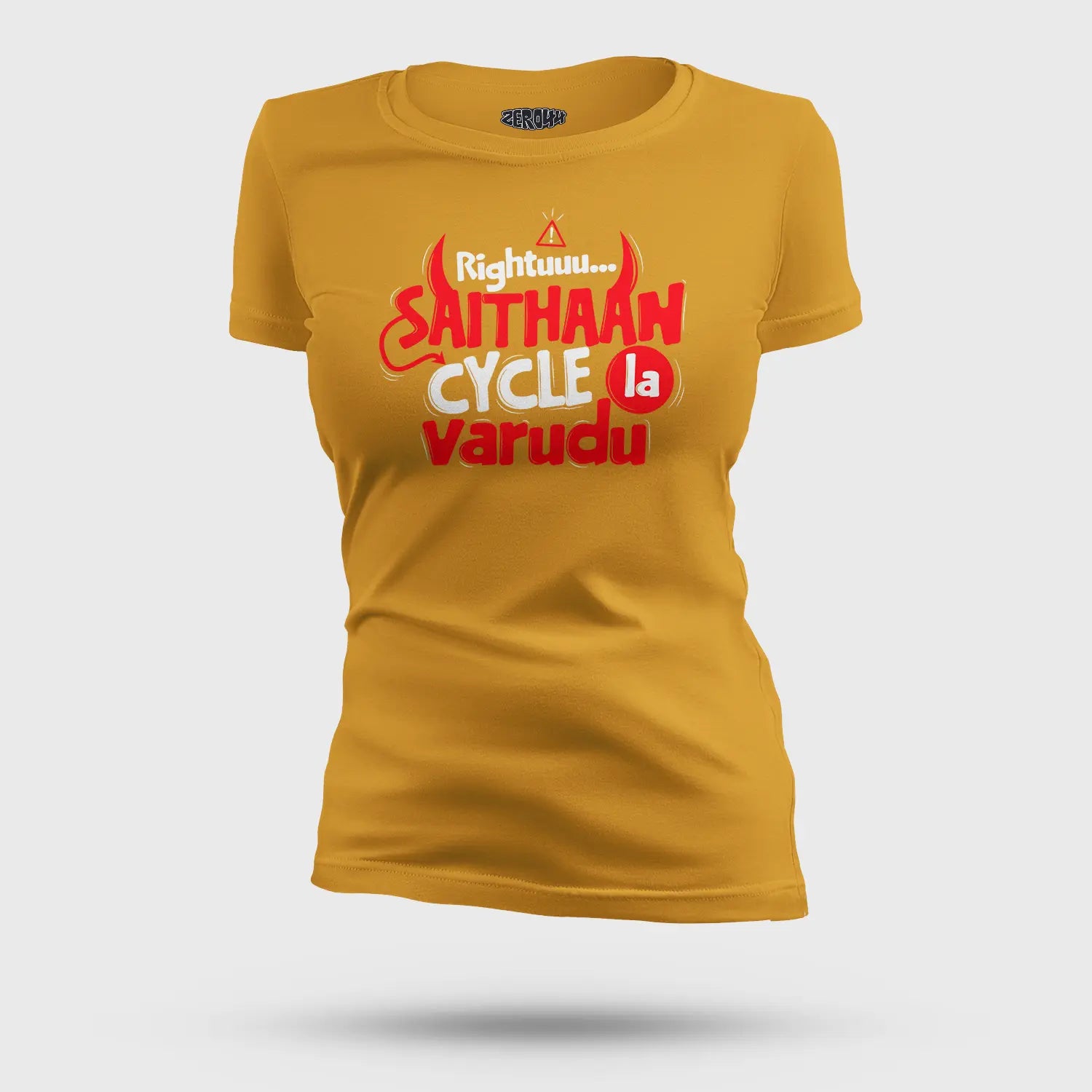 Rightuuu.. Saithaan Cycle La Varudhu Women's T-Shirt in Mustard Yellow Color