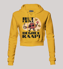 But First Degree Kaapi Women's Crop Hoodies in Mustard Yellow Color