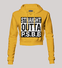 Straight Outta Psbb Women's Crop Hoodies in Mustard Yellow Color