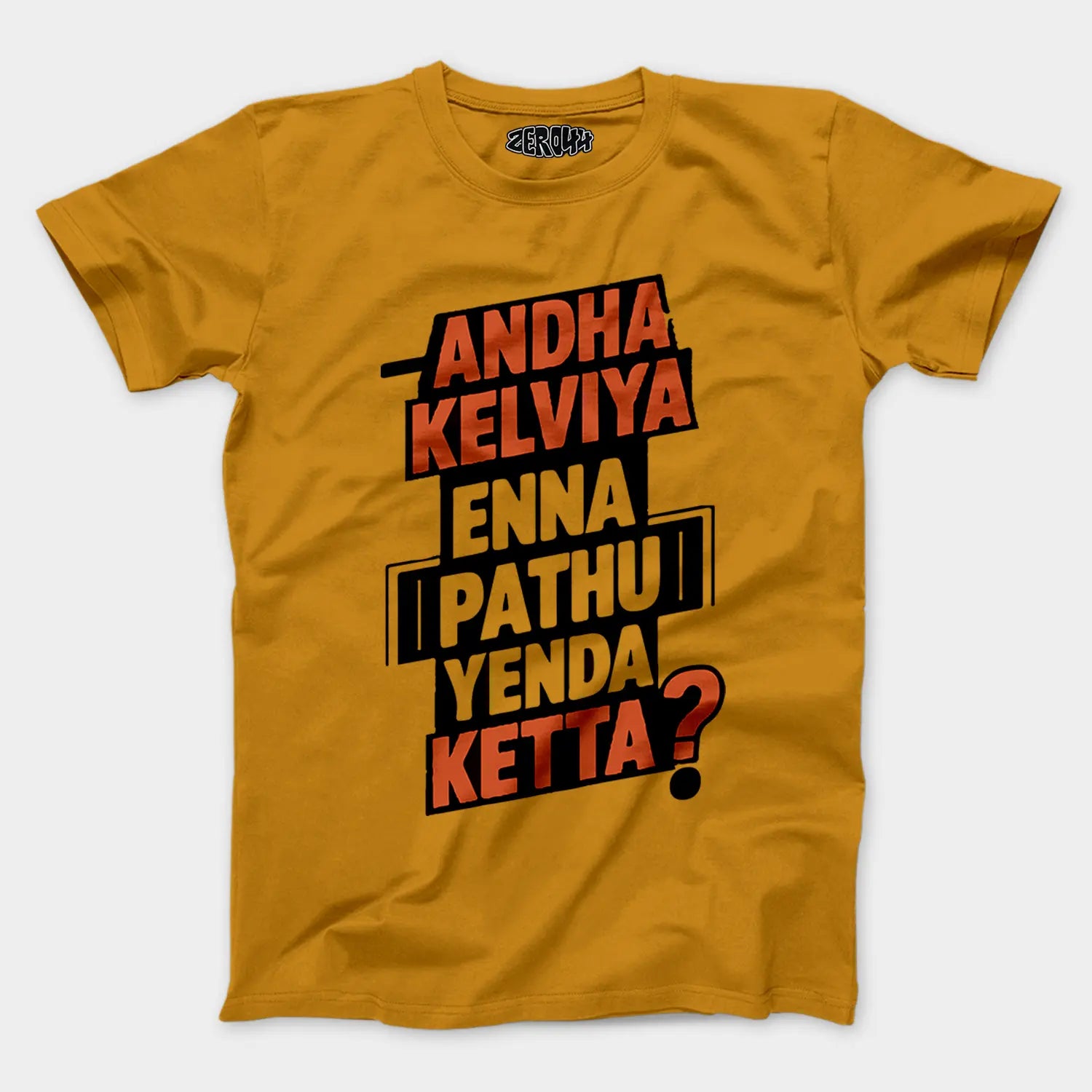 Andha Kelviya Enna Pathu Yenda Ketta Men/Unisex T-Shirt in Mustard Yellow Color