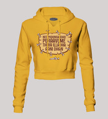 Nee Pudungurathu Puraavume Theva Illadha Aani Dhan Women's Crop Hoodies in Mustard Yellow Color
