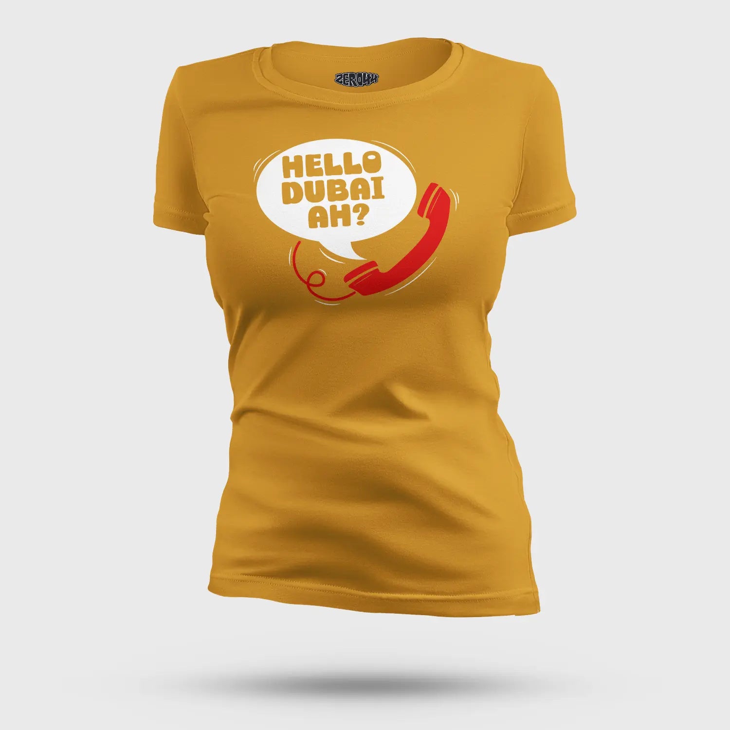 Hello Dubai Ah? Women's T-Shirt in Mustard Yellow Color