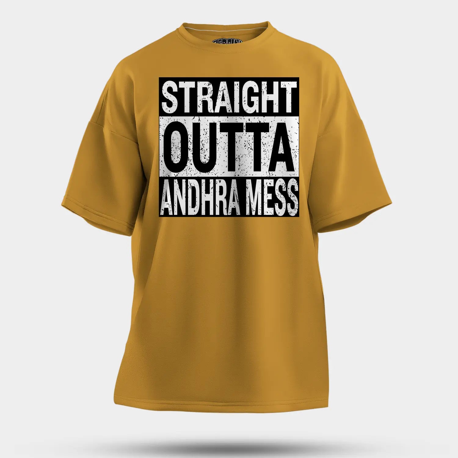 Straight Outta Andhra Mess Men/Unisex Oversized T-Shirt in Mustard Yellow Color