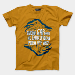 Indha Gap Dhan Ne Enaku Vekka Pora Aap Ah? Men/Unisex T-Shirt in Mustard Yellow Color