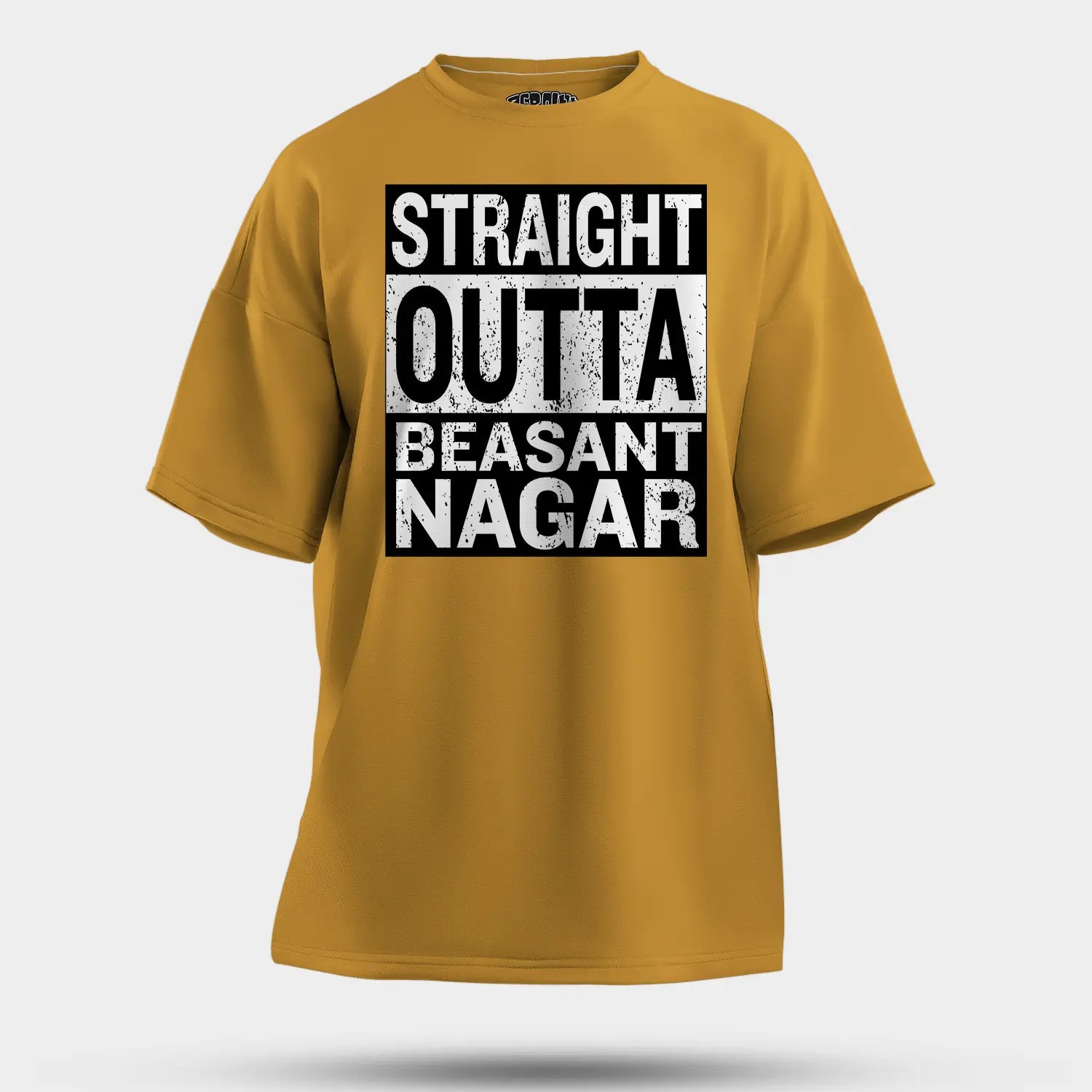 Straight Outta Beasant Nagar Men/Unisex Oversized T-Shirt in Mustard Yellow Color