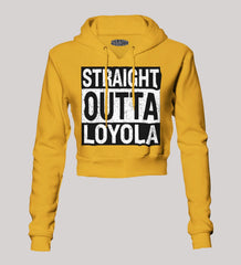 Straight Outta Loyola Women's Crop Hoodies in Mustard Yellow Color