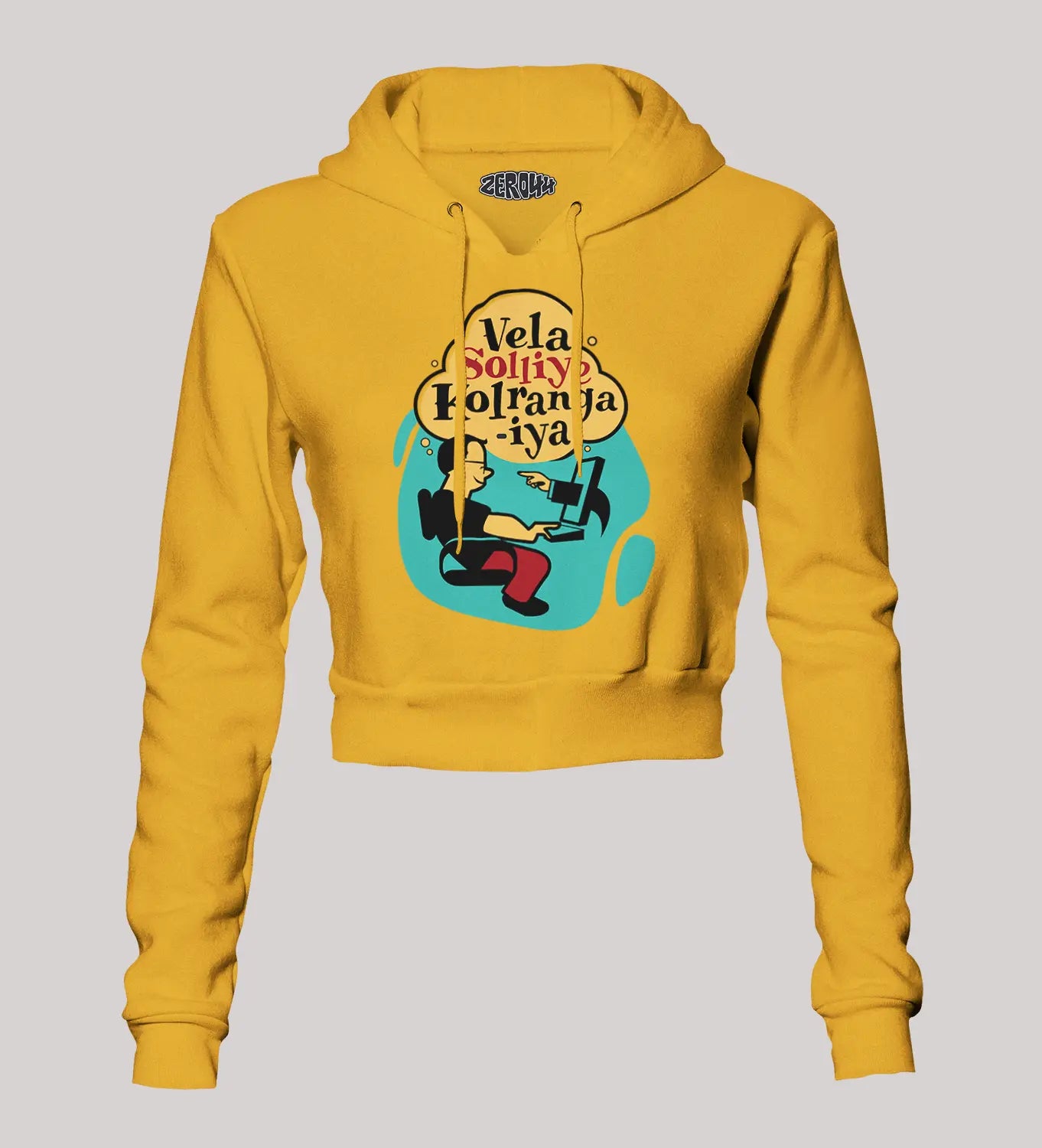 Vela Soliye Kolrangaiya Women's Crop Hoodies in Mustard Yellow Color