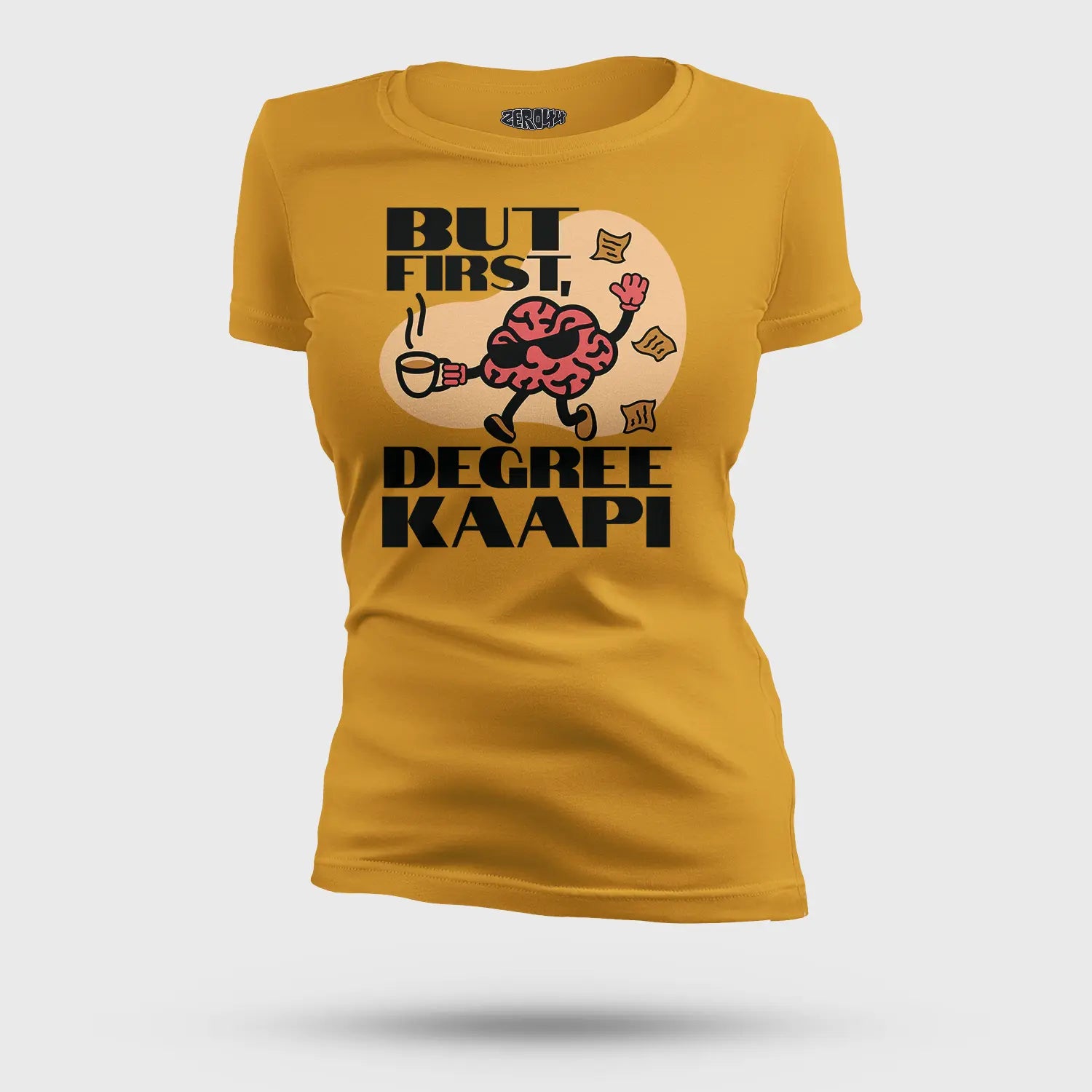 But First Degree Kaapi Women's T-Shirt in Mustard Yellow Color