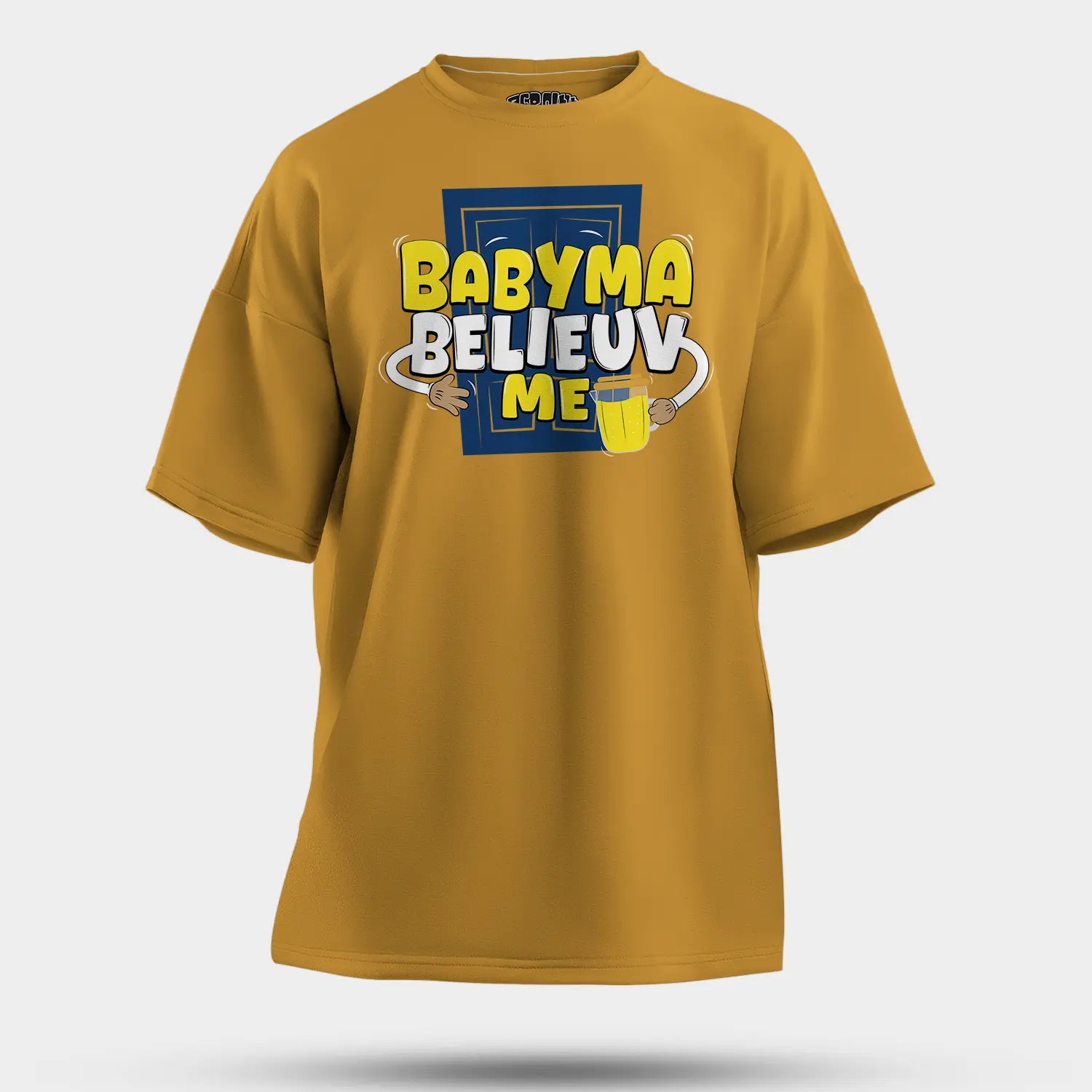 Babyma Belieuv Me Men/Unisex Oversized T-Shirt in Mustard Yellow Color